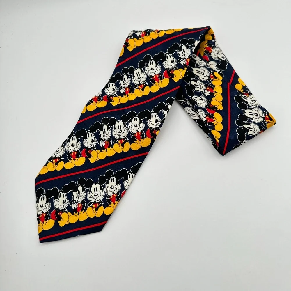 Vintage Mickey Inc. Mickey Mouse Necktie Mens Black Yellow Silk Classic Disney
